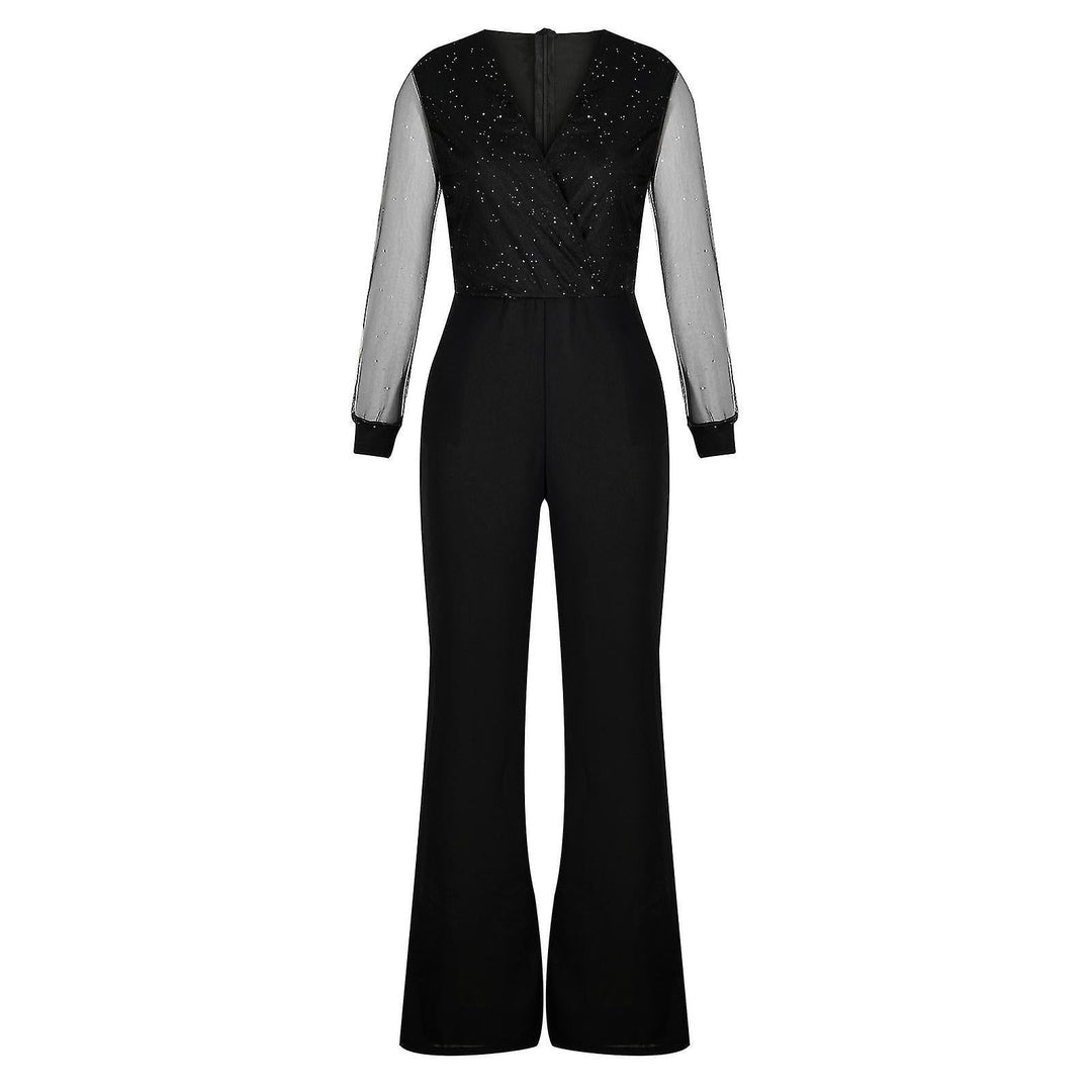 ISLIE | JUMPSUIT WITH SHEER SLEEVES AND WIDE LEGS
