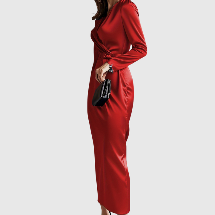 ELENE | SOLID COLOR SATIN LONG SLEEVE DRESS