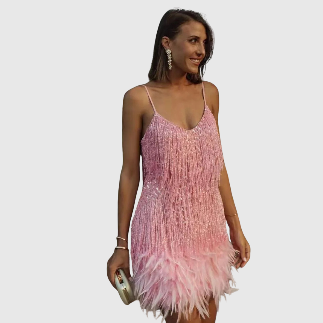 ISIMAY | COCKTAIL DRESS WITH FEATHER FRINGE