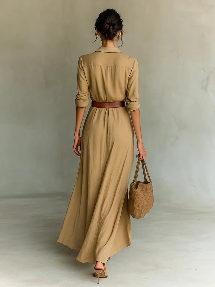 UNA | LAPEL-WRAP MAXI DRESS