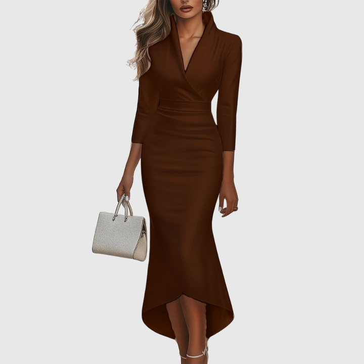 EVELISSE | SATIN V-NECK EVENING DRESS