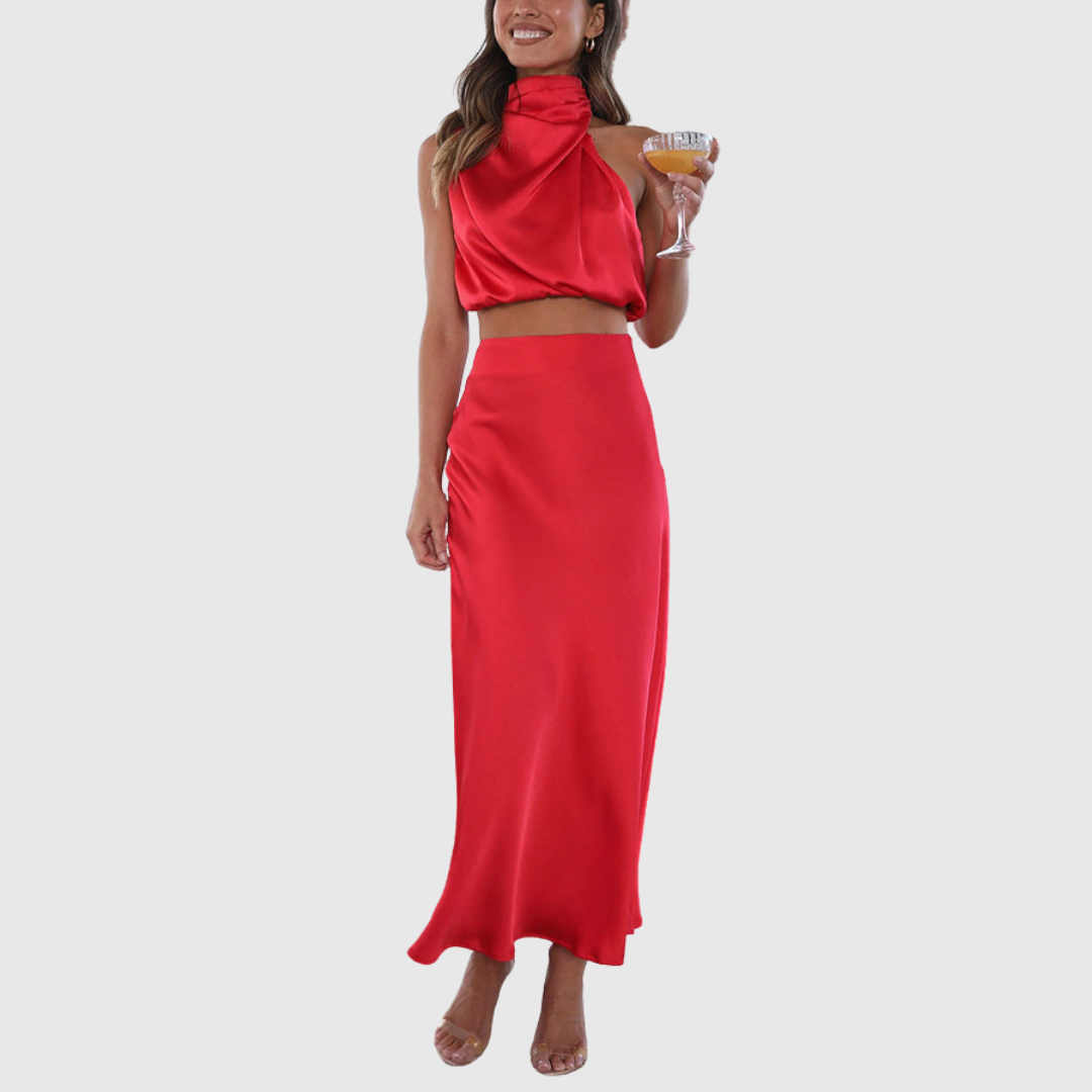 EMILY | SATIN DRAPE MAXI SET