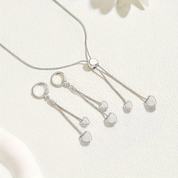 ADJUSTABLE HEART PENDANT NECKLACE & EARRINGS SET