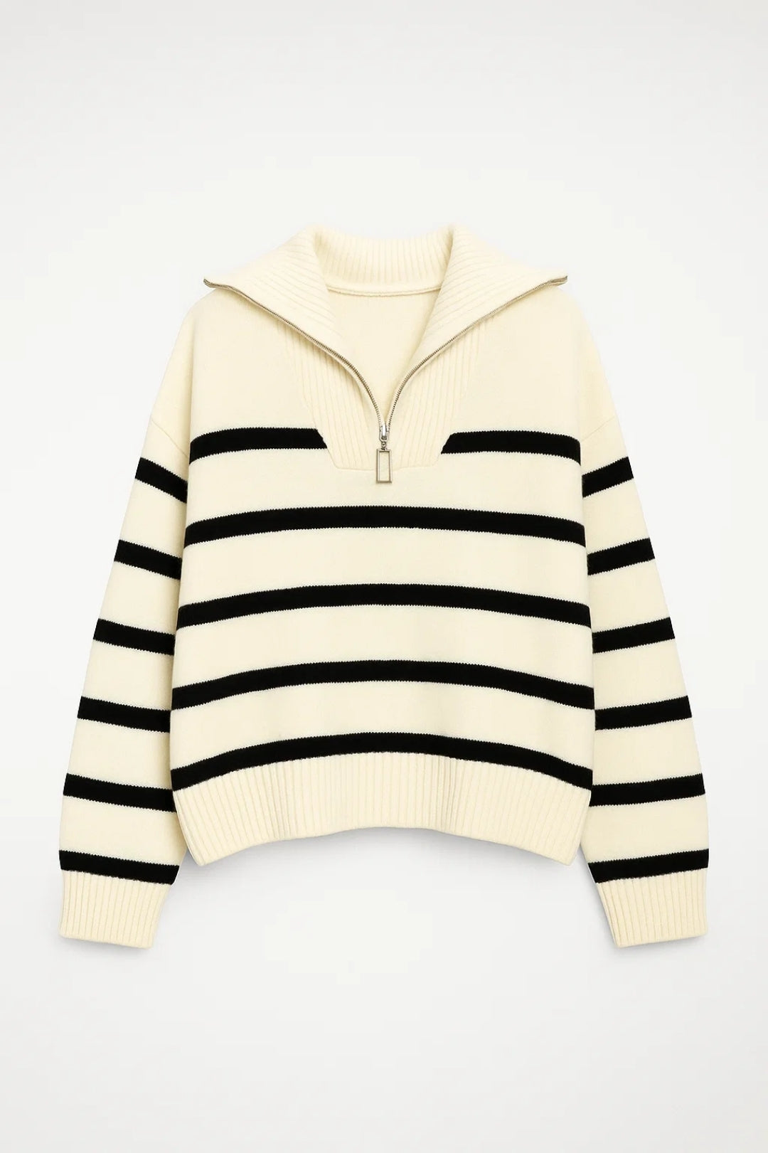 KAIRIS | ZIP-COLLAR STRIPED KNIT SWEATER