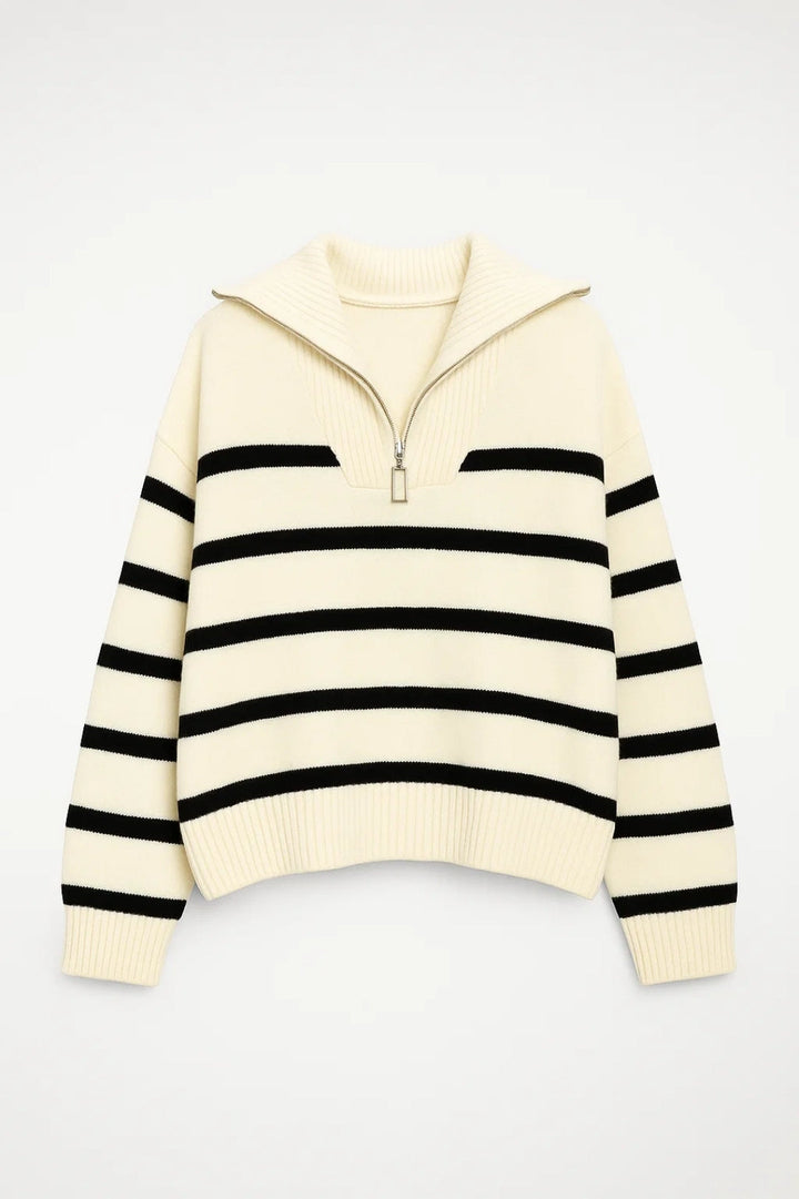 KAIRIS | ZIP-COLLAR STRIPED KNIT SWEATER