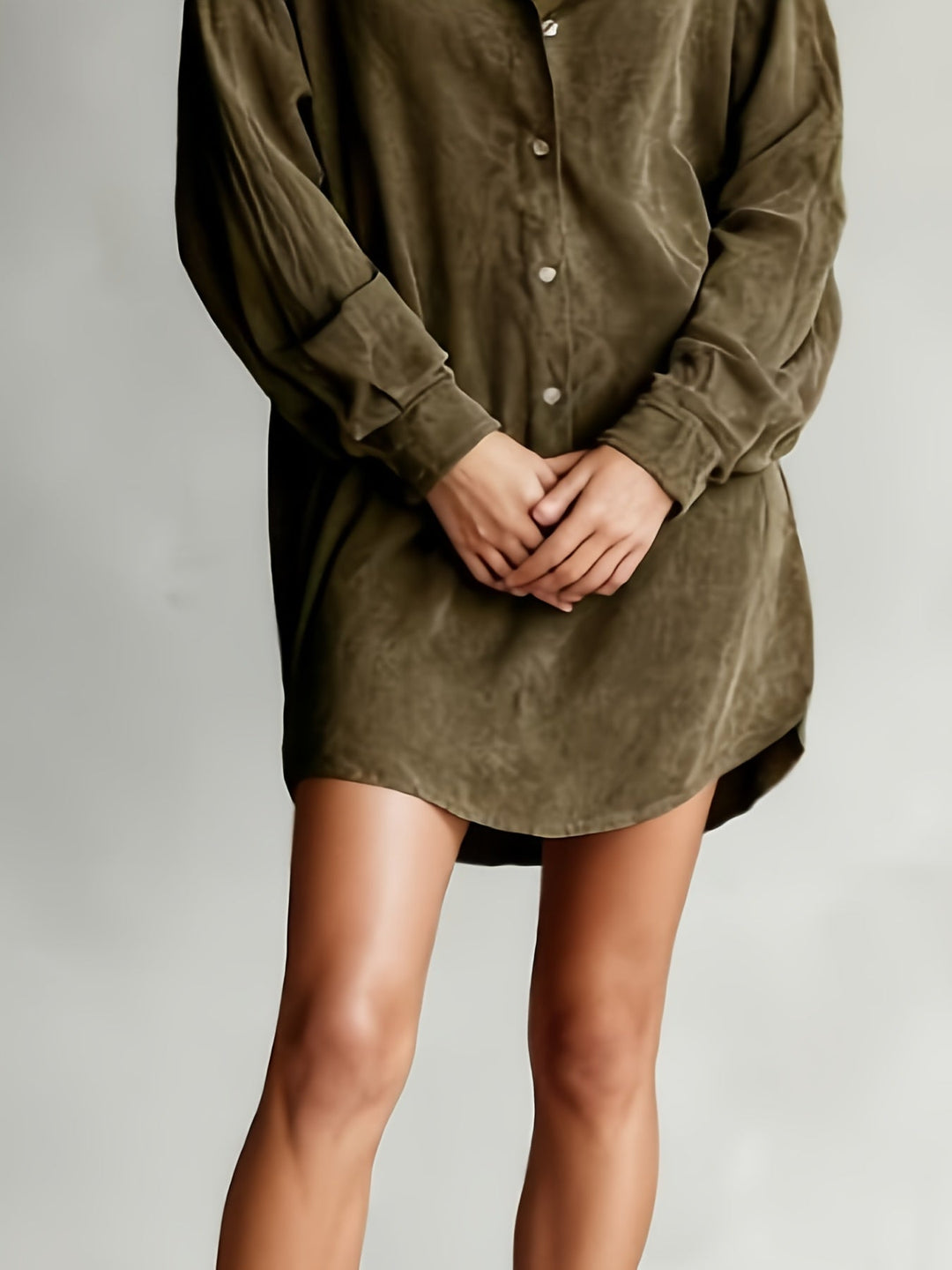 CHLOELAIN | SOLID COLOR COLLAR LONG SLEEVE MINI DRESS