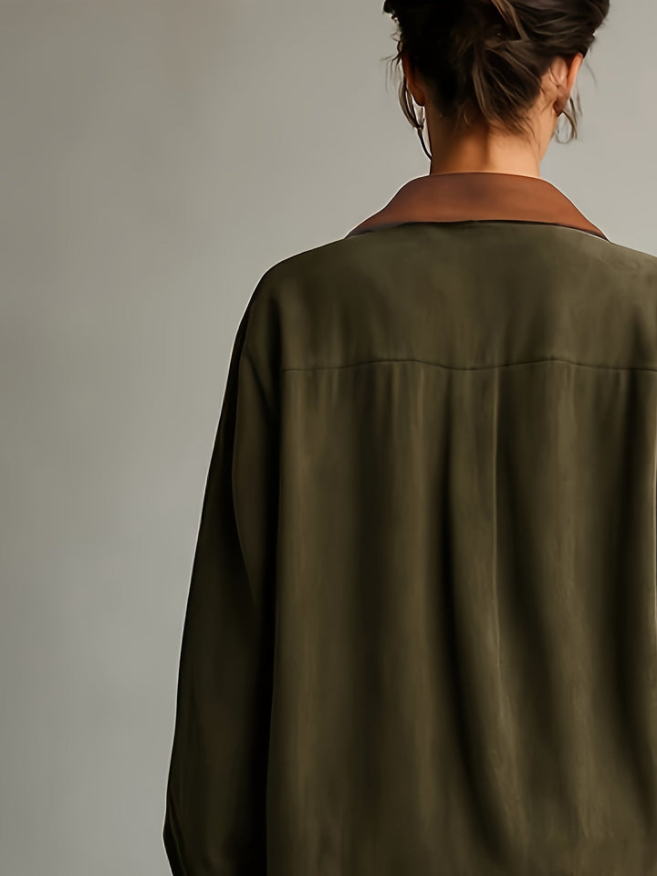 CHLOELAIN | SOLID COLOR COLLAR LONG SLEEVE MINI DRESS