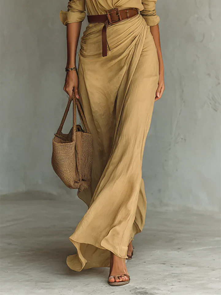 UNA | LAPEL-WRAP MAXI DRESS