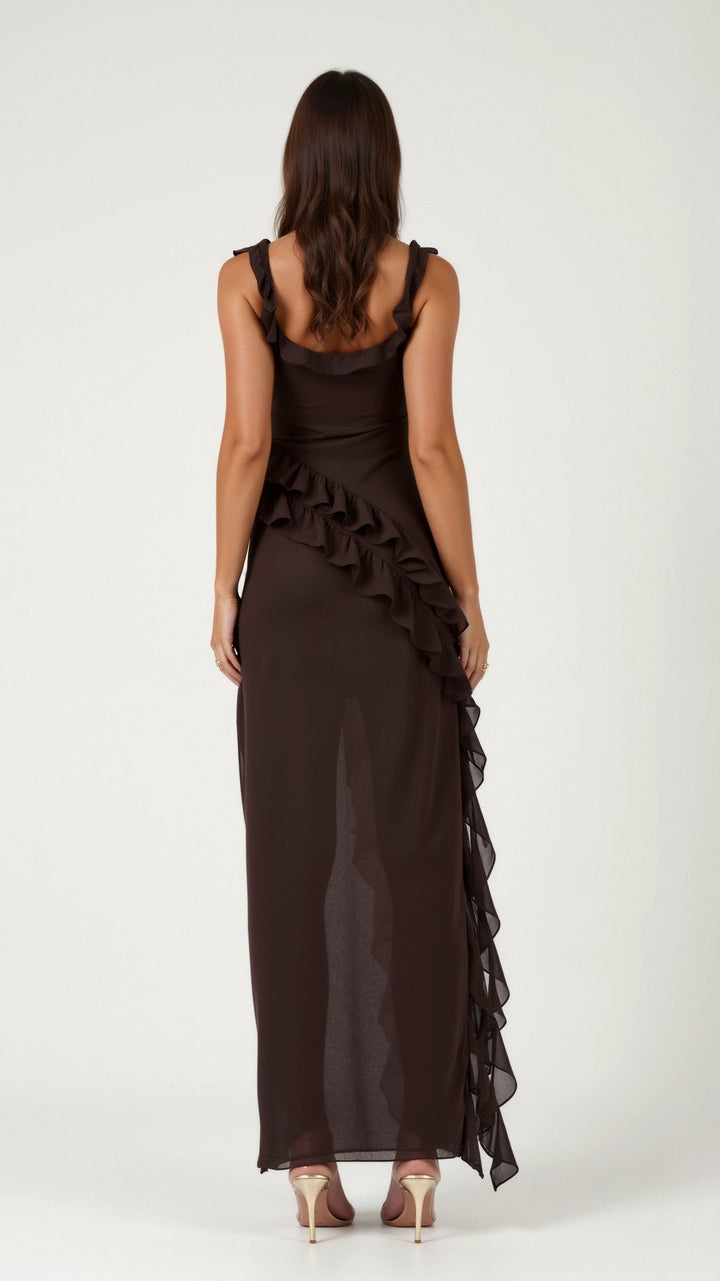 SOLANDRA | PROM DRESS WITH RUFFLE AND SLIT MAXI