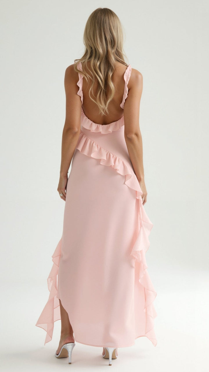 SOLANDRA | PROM DRESS WITH RUFFLE AND SLIT MAXI